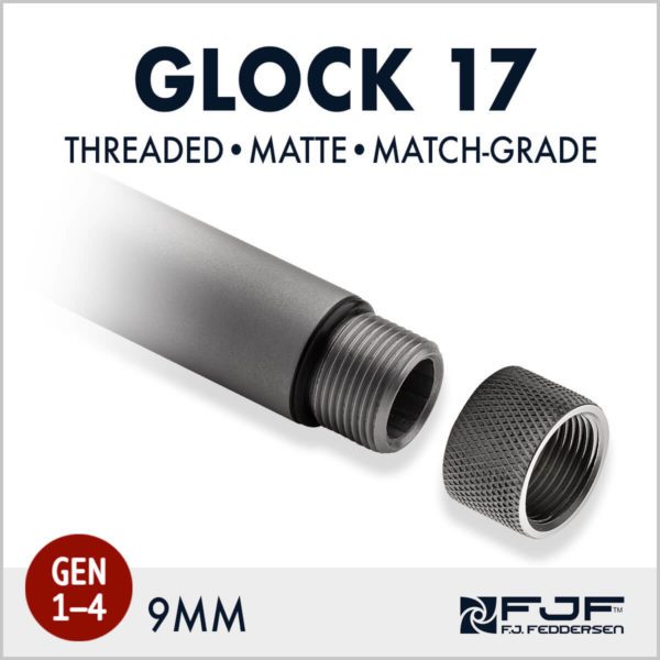 Detail of Glock 17 (Gen 1-4) Match-grade Threaded Pistol Barrels by F.J. Feddersen - Matte Finish