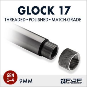 Detail of Glock 17 (Gen 1-4) Match-grade Threaded Pistol Barrels by F.J. Feddersen - Polished Finish