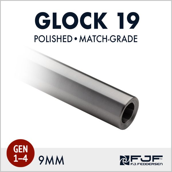 Detail of Glock 19 (Gen 1-4) Match-grade Pistol Barrels by F.J. Feddersen - Polished Finish