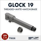 Glock 19 (Gen 1-4) Match-grade Threaded Pistol Barrels by F.J. Feddersen - Matte Finish