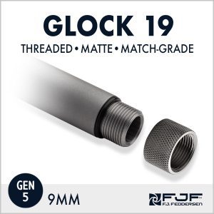 Detail of Glock 19 (Gen 5) Match-grade Threaded Pistol Barrels by F.J. Feddersen - Matte Finish
