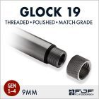 Detail of Glock 19 (Gen 1-4) Match-grade Threaded Pistol Barrels by F.J. Feddersen - Polished Finish