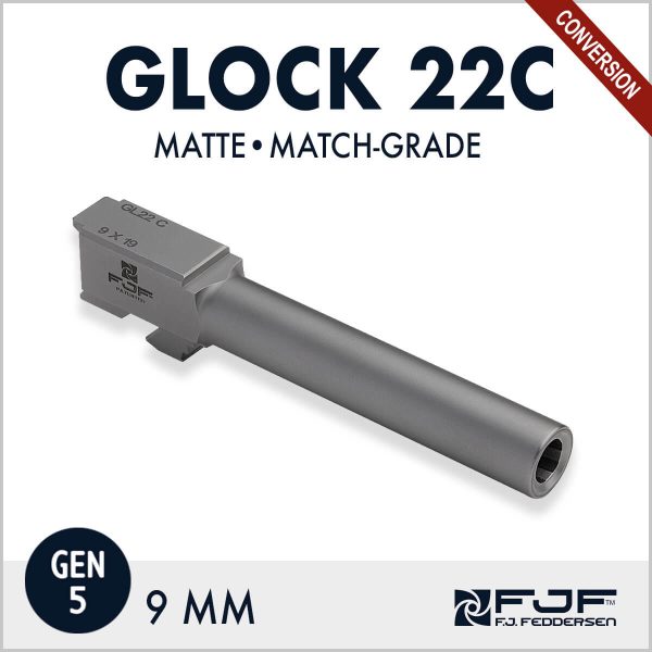 Glock 22 Conversion of .40 cal to 9mm (Gen 5) Match-grade Pistol Barrels by F.J. Feddersen - Matte Finish