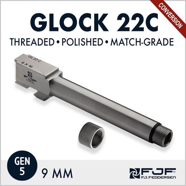 Glock 22 (Gen 5) Conversion from .40 cal to 9mm Match-grade Threaded Pistol Barrels by F.J. Feddersen - Polished Finish