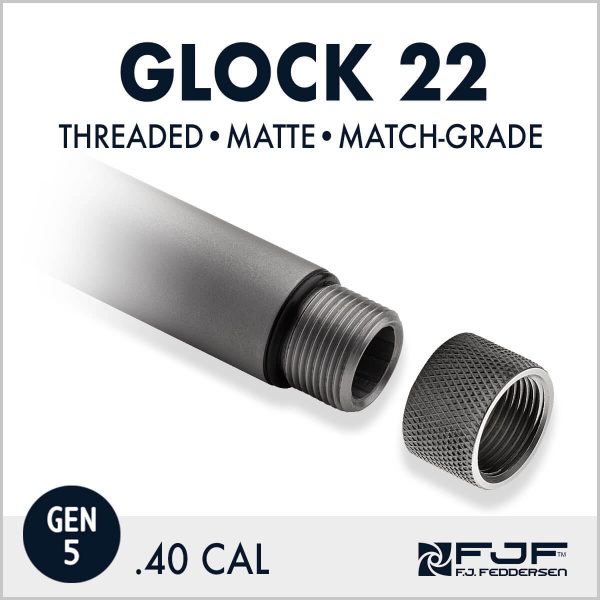 Detail of Glock 22 (Gen 5) Match-grade Threaded Pistol Barrels by F.J. Fedderse - Matte Finish
