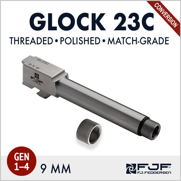 Glock 23 (Gen 1-4) Conversion from .40 cal to 9mm Match-grade Threaded Pistol Barrels by F.J. Feddersen - Polished Finish